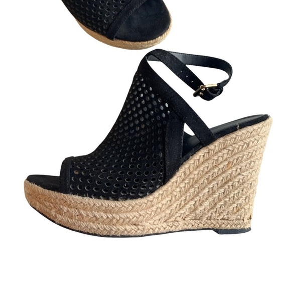 Guess Shoes - Guess espadrille black heels ankle strap size 9 1/2 medium 4 1/2" heels
